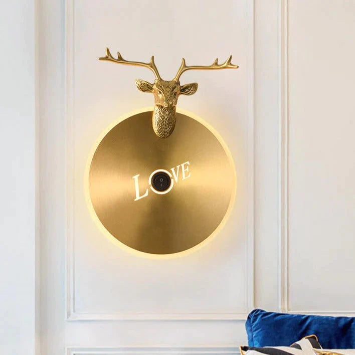 Lampe murale en cuivre de salon de chambre à coucher Nordic Antlers