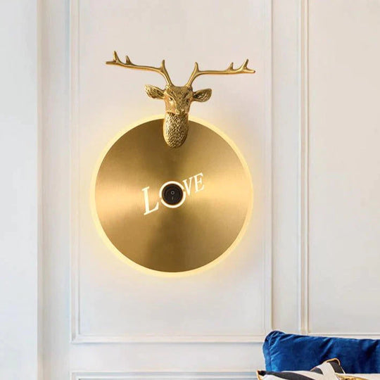 Lampe murale en cuivre de salon de chambre à coucher Nordic Antlers