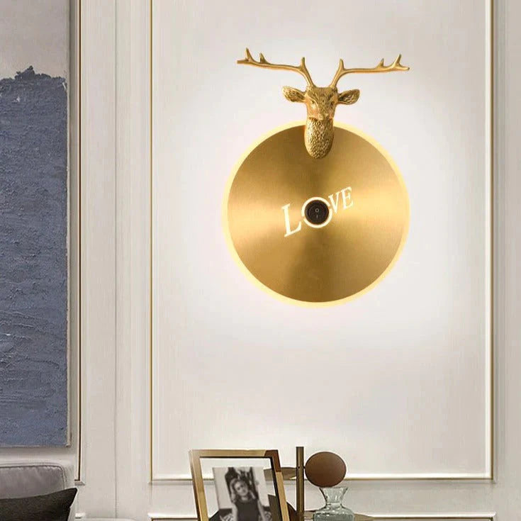 Lampe murale en cuivre de salon de chambre à coucher Nordic Antlers