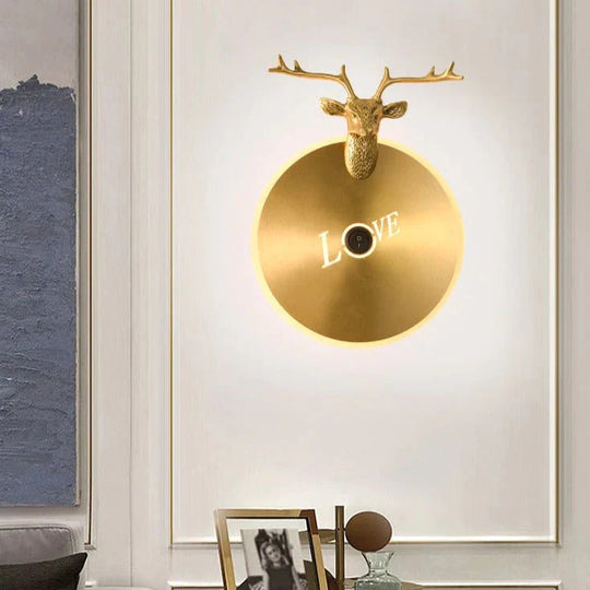 Lampe murale en cuivre de salon de chambre à coucher Nordic Antlers