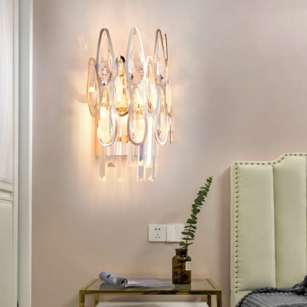 Nordic Chrome Sconce Light With Crystal Teardrop Shade - 1 Wall Mount For Living Room
