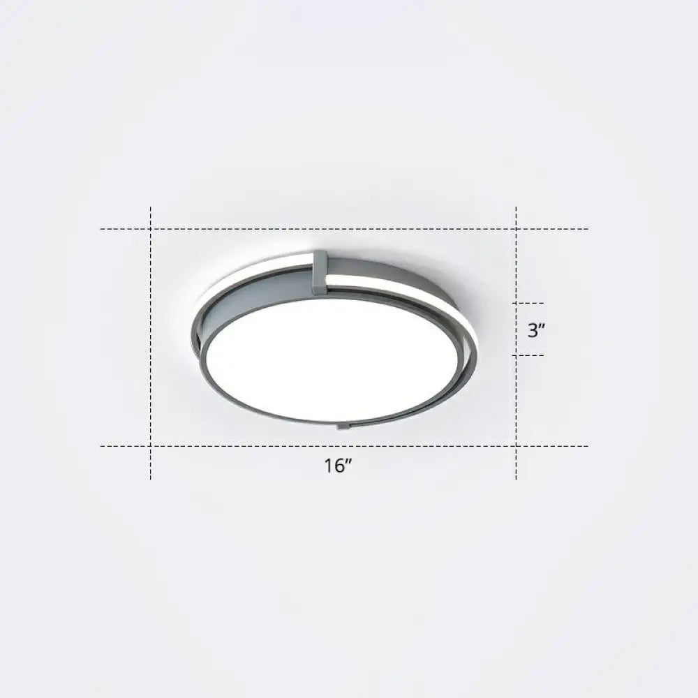 Nordic Circle Led Flush Mount Ceiling Light With Acrylic Diffuser Grey / 16’ White