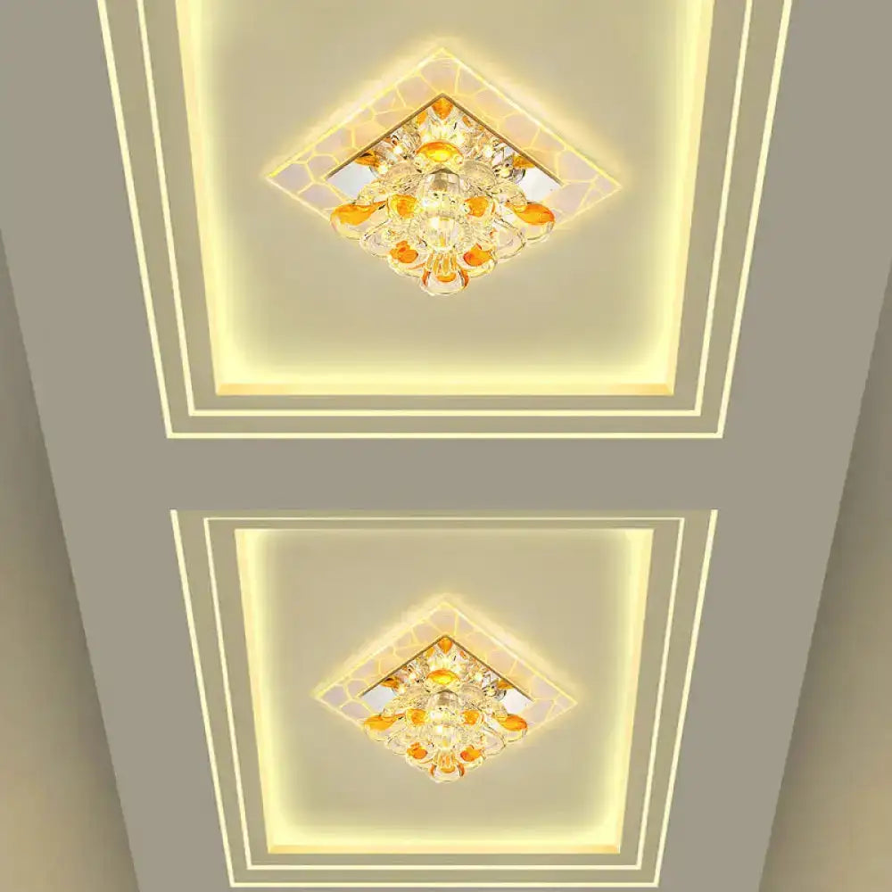 Nordic Crystal Flush Mount Light: Floral Led Purple Ceiling Fixture For Corridor / Warm