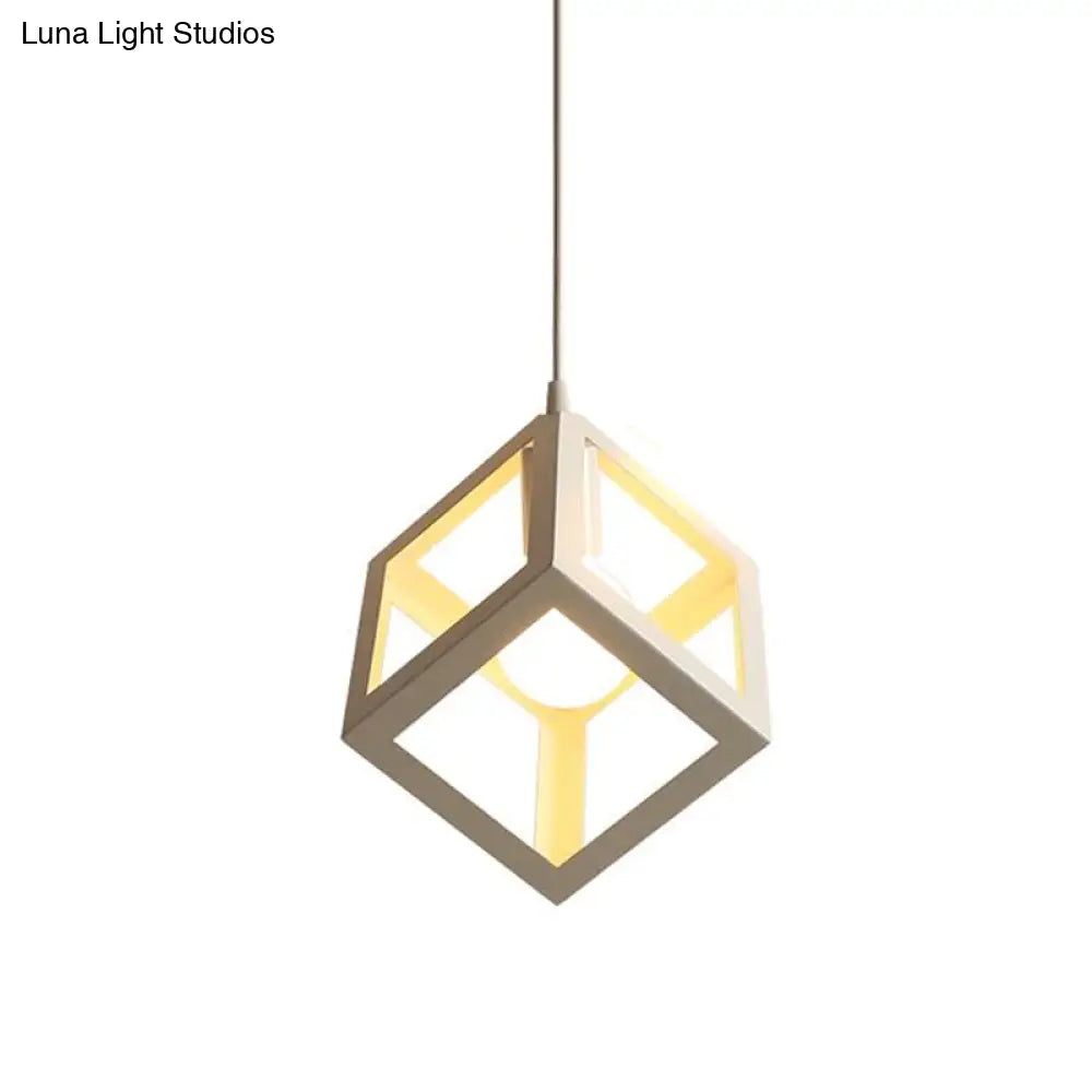 Nordic Cube Metal Pendant Light In White With Down Lighting For Ceiling Hang