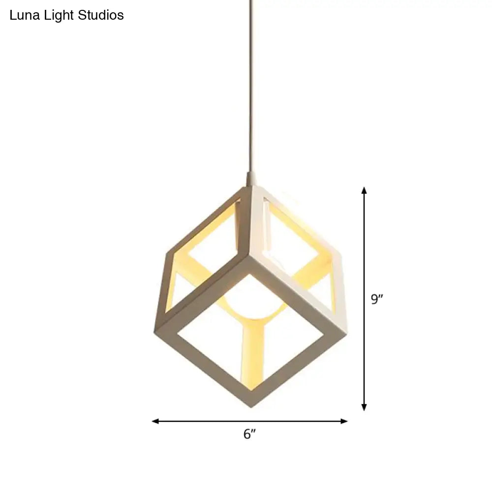 Nordic Cube Metal Pendant Light In White With Down Lighting For Ceiling Hang