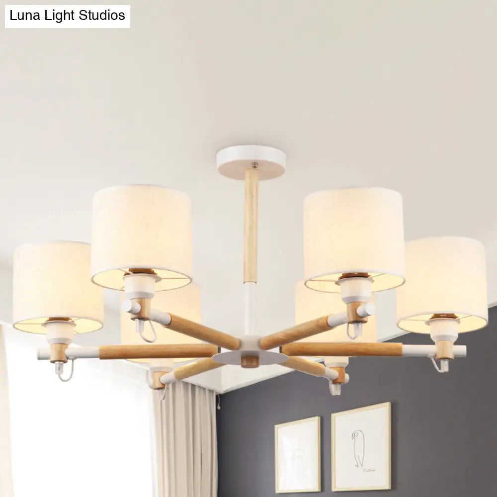 Nordic Fabric 6-Light Drum Pendant Chandelier For Bedroom - Black/White