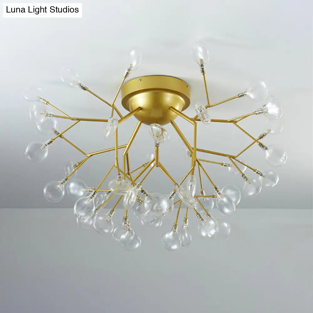 Nordic Flush Mount Led Ceiling Light In Brass For Living Room With Heracleum Metal Fixture