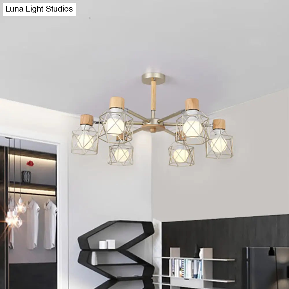 Nordic Iron Cage Semi - Flush Lamp With 3/6/8 - Head Black/Green/Gold Pendant Lighting For Ceiling