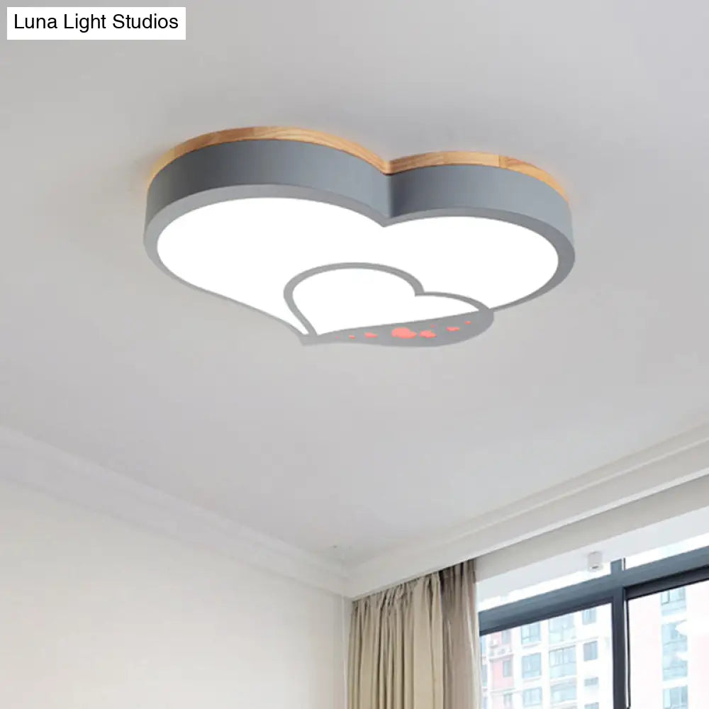 Nordic Love Shaped Led Flush Mount Ceiling Light For Kids Bedroom - Acrylic White/Grey/Green-Wood