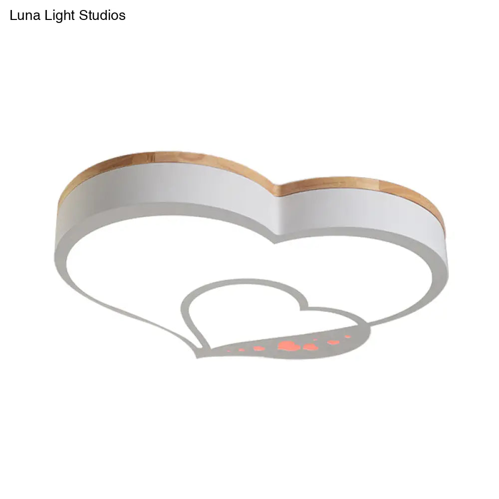 Nordic Love Shaped Led Flush Mount Ceiling Light For Kids Bedroom - Acrylic White/Grey/Green-Wood