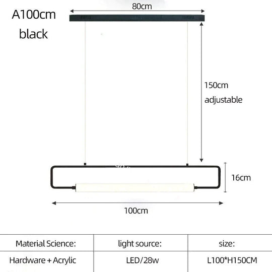Nordic Minimalist Bar Hanging Rectangular Frame Pendant Light Pendant
