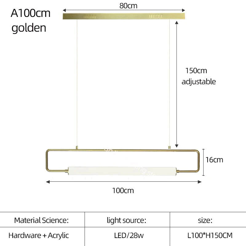 Nordic Minimalist Bar Hanging Rectangular Frame Pendant Light Pendant