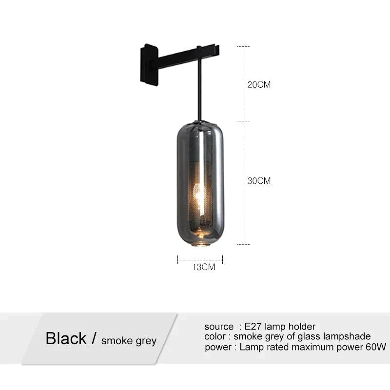 Nordic Modern Decor Glass Lampshade For Bedroom Study Room Stairs Art Wall Lamp Brass Smoke Grey 1 /