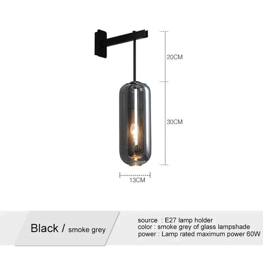 Nordic Modern Decor Glass Lampshade For Bedroom Study Room Stairs Art Wall Lamp Brass Smoke Grey 1 /