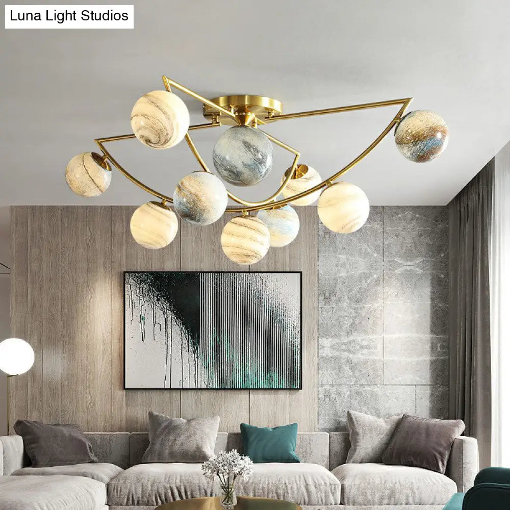 Nordic Ombre Glass Ceiling Lamp With Gold Finish For Bedroom
