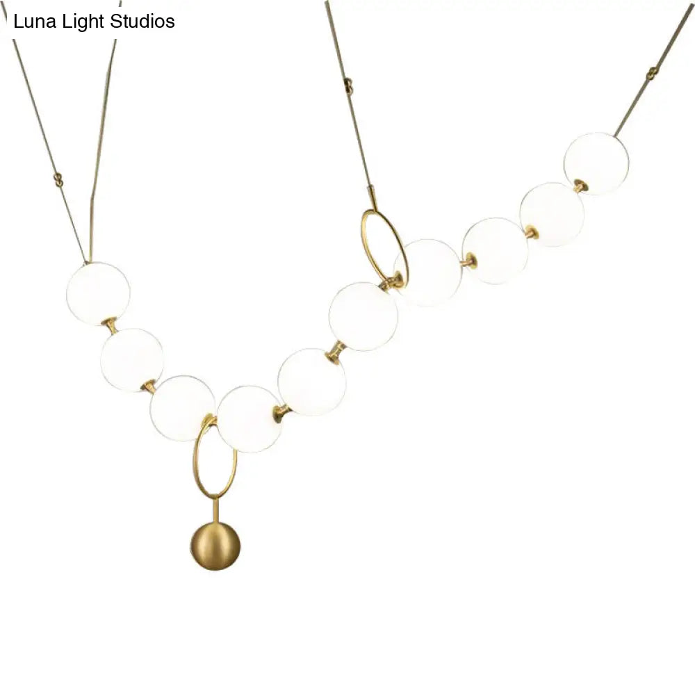 Nordic Opal Glass Dining Room Chandelier - 10-Light Round Hanging Ceiling Light with Elegant Necklace Design in Gold