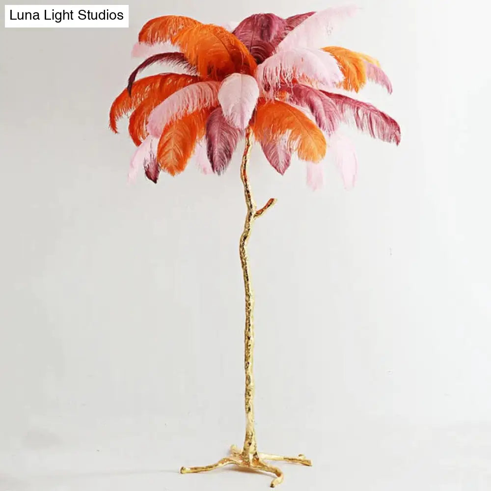 Nordic Ostrich Feather Floor Lamp Stand Light Copper Modern Interior Lighting Decor Home Lights