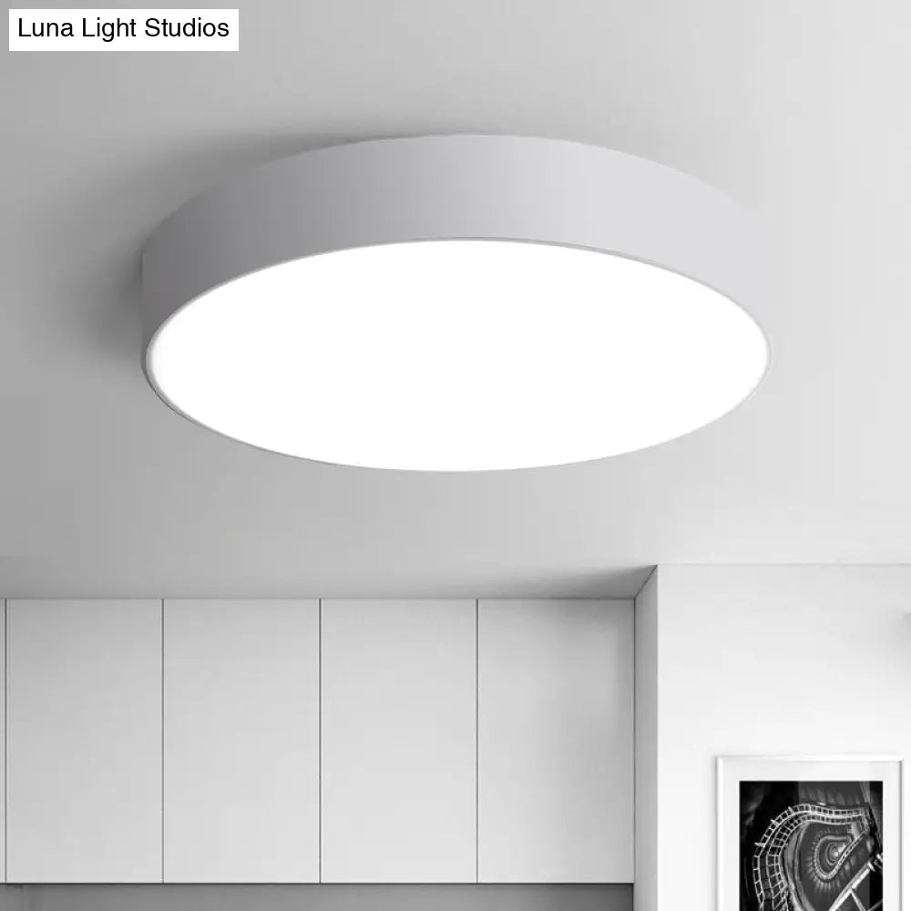 Nordic Short Drum Ceiling Flush Led Light In Black/White 16’/19.5’ Diameter