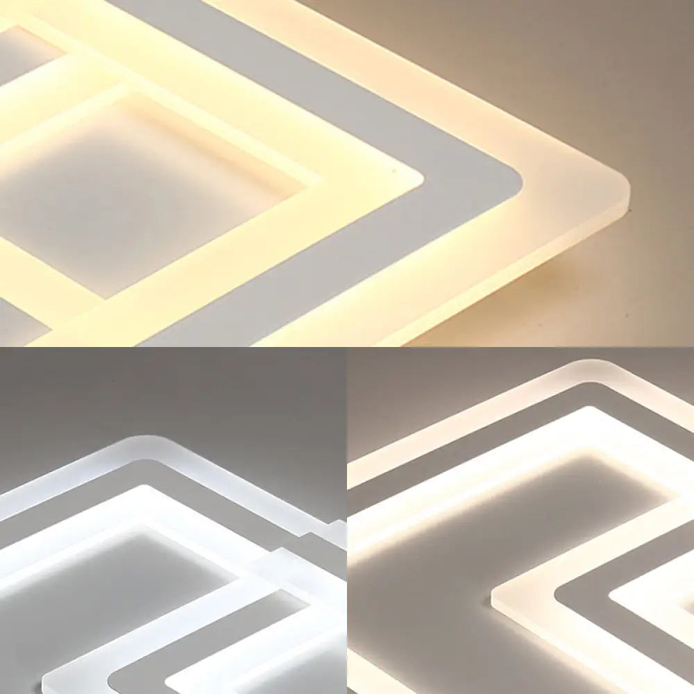 Nordic Square Led Flush Mount Lamp - Multiple Sizes Metal & Acrylic White Ceiling Light In