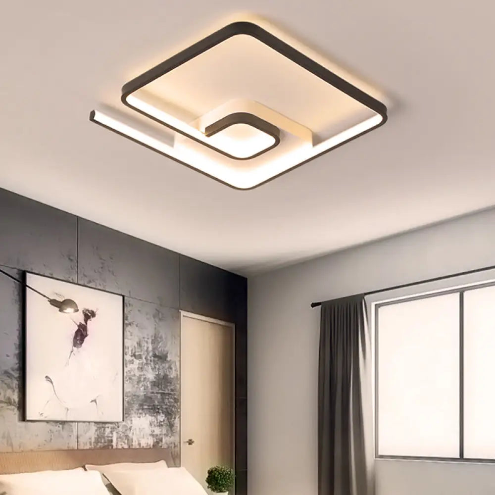 Nordic Squared Flush Lighting Slim Acrylic Led Ceiling Mount - 16.5’/20.5’ W White/Black