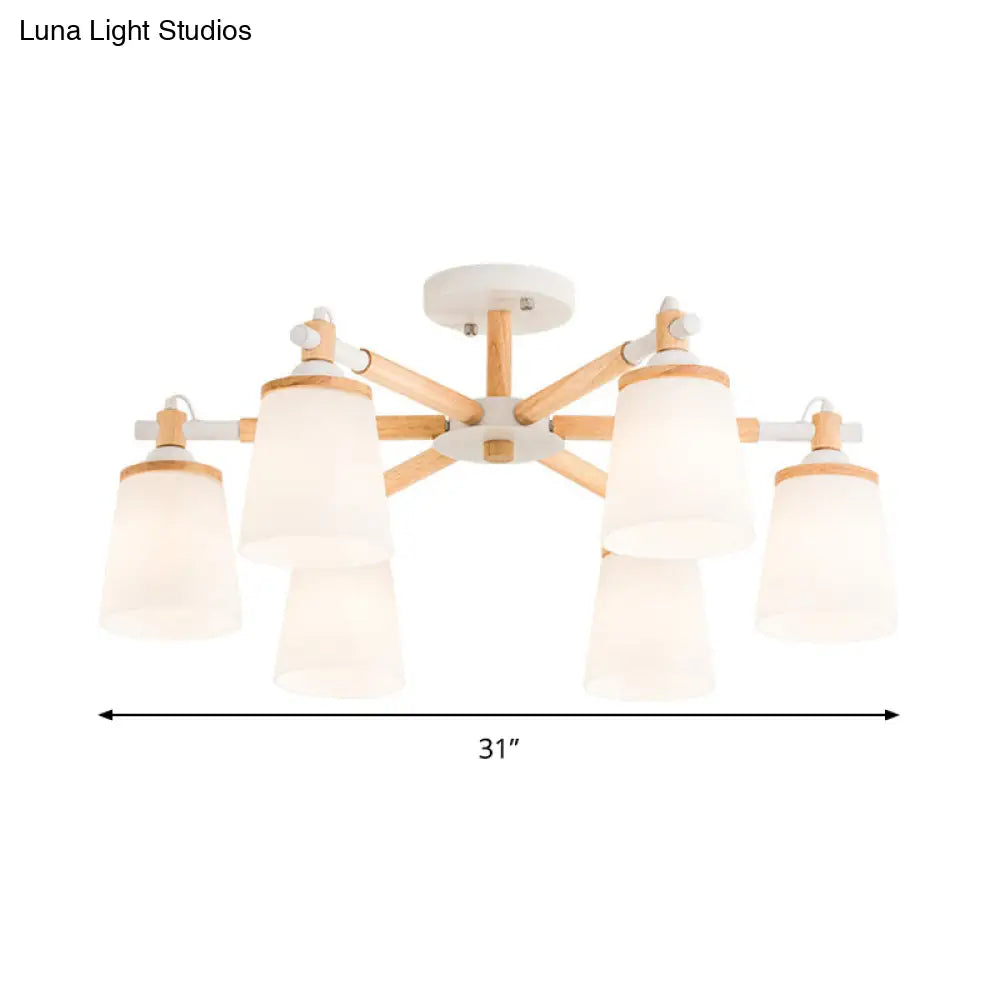 Nordic Style Conical Chandelier - 6/8 Lights White Hanging Light With Frosted Glass Ideal For Living