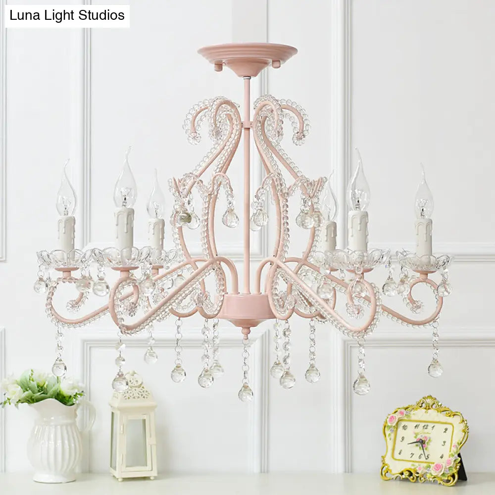 Nordic Style Crystal Chandelier For Girls Bedroom: Elegant Pendant Lighting With Candle Element