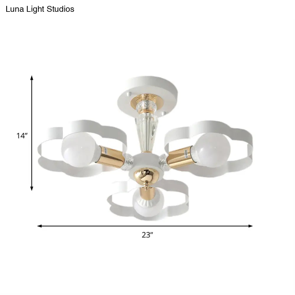 Nordic Style Metal Ceiling Lamp - Heart/Flower Shade White Finish 3/5 Lights For Living Room