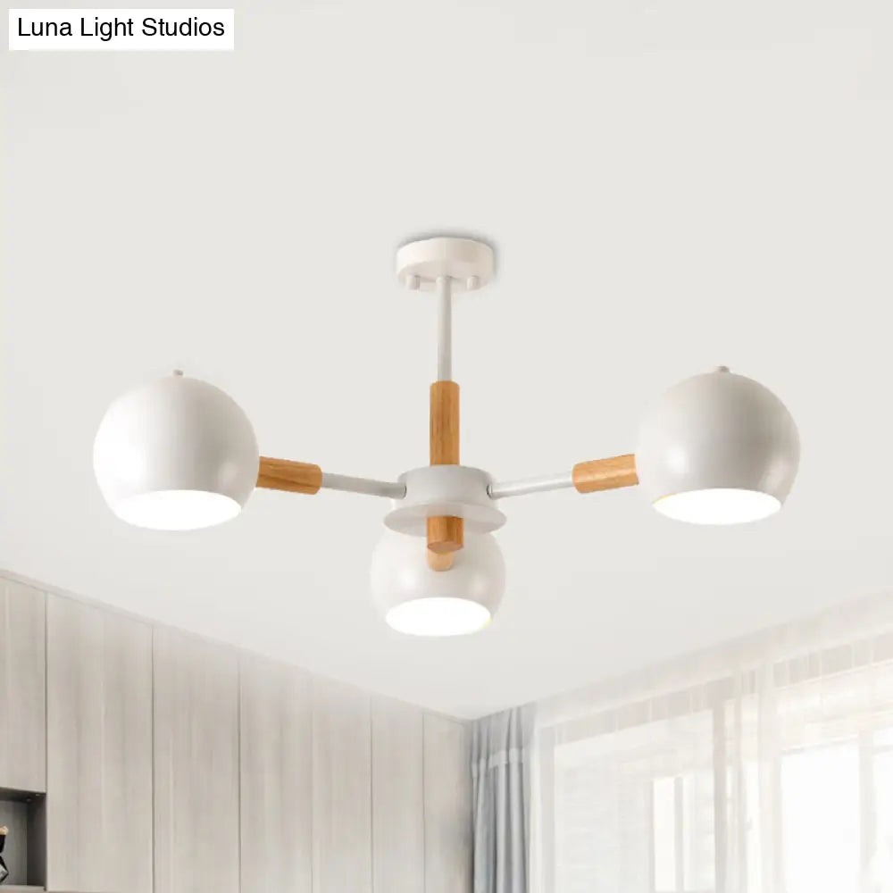Nordic Style Metal Pendant Chandelier With Spherical Shade - Ideal For Kids Bedroom 3-Light