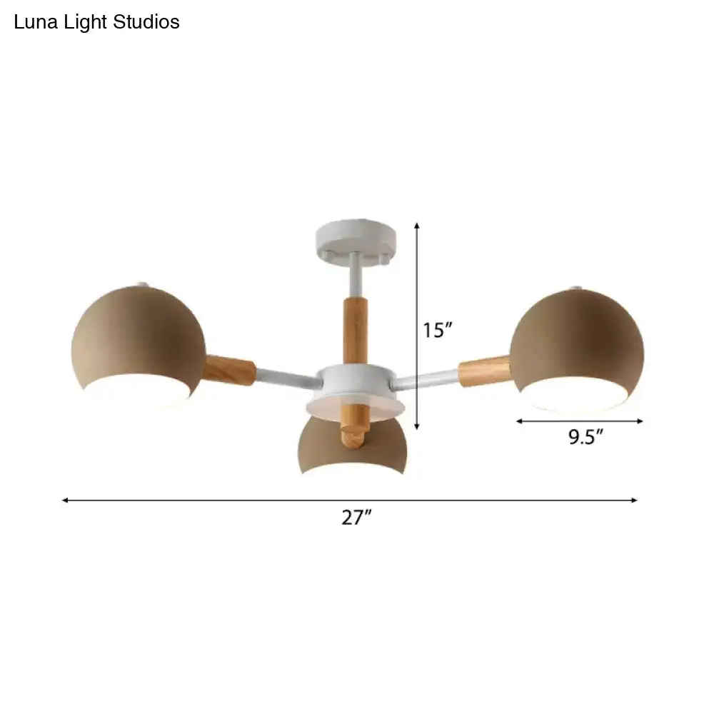 Nordic Style Metal Pendant Chandelier With Spherical Shade - Ideal For Kids Bedroom 3-Light
