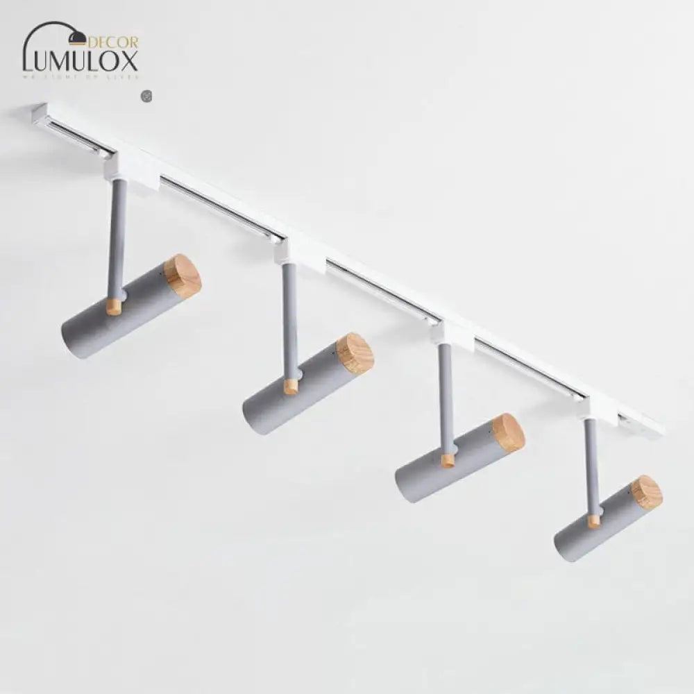 Nordic Tubular Metallic Spotlight With Wood Cap 4 / Grey Ceiling Lamp