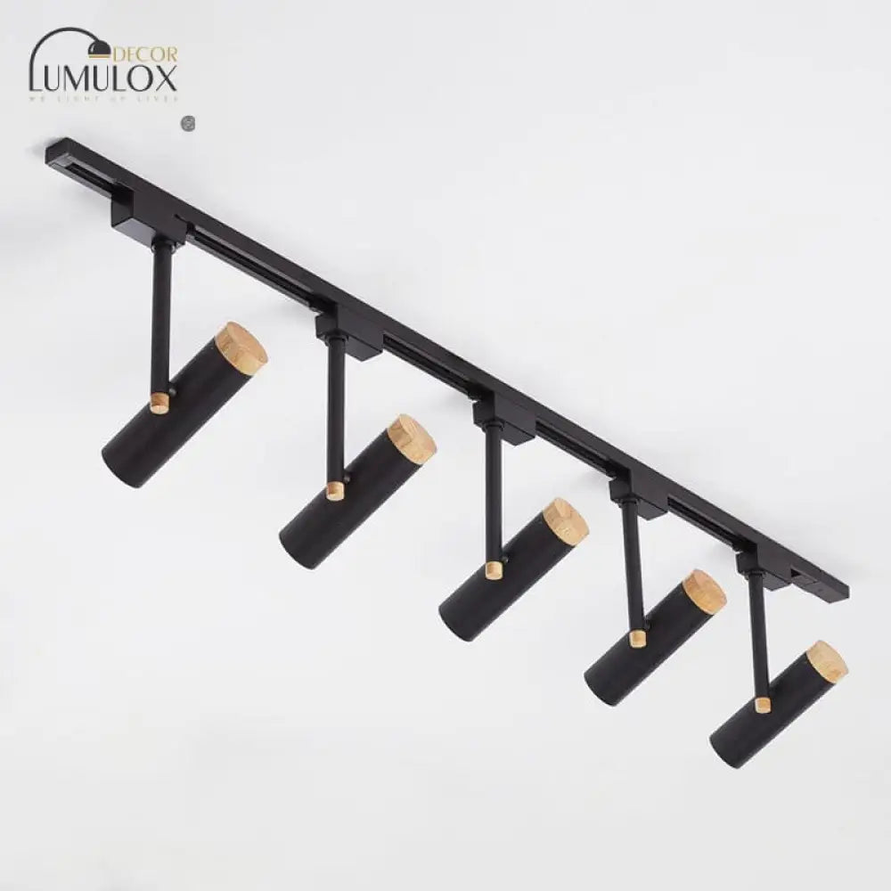 Nordic Tubular Metallic Spotlight With Wood Cap 5 / Black Ceiling Lamp