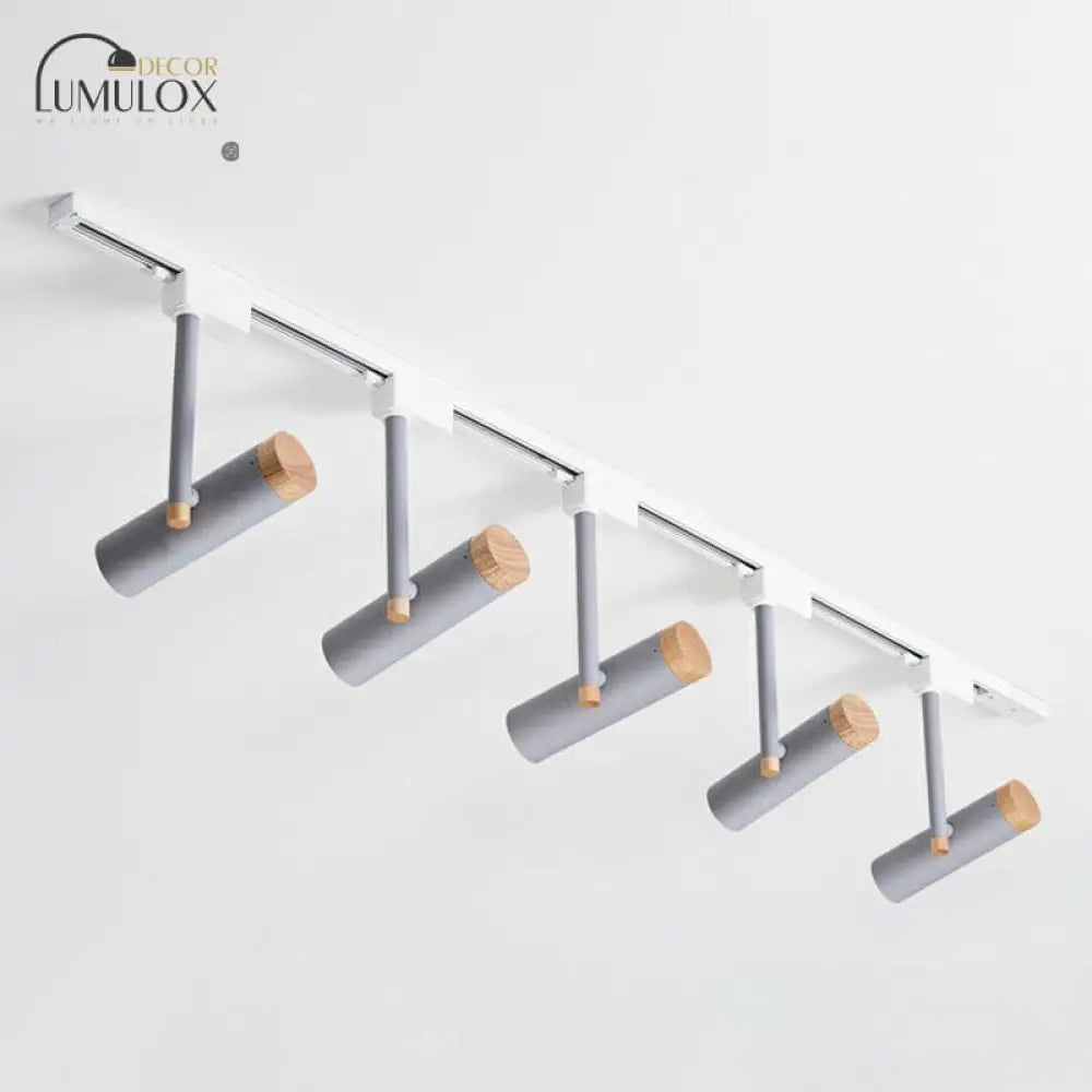 Nordic Tubular Metallic Spotlight With Wood Cap 5 / Grey Ceiling Lamp
