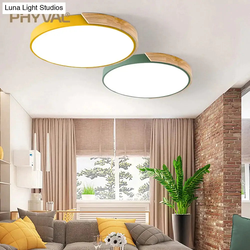 Nordic Wooden Ceiling Lamp Dimmable Led Lights Round 30-60 Size Diameter Ultra-Thin 5 Cm High 7