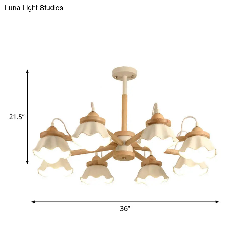 Nordic Wooden Chandelier With Scallop Shades - Perfect For Living Room Ceiling Lighting