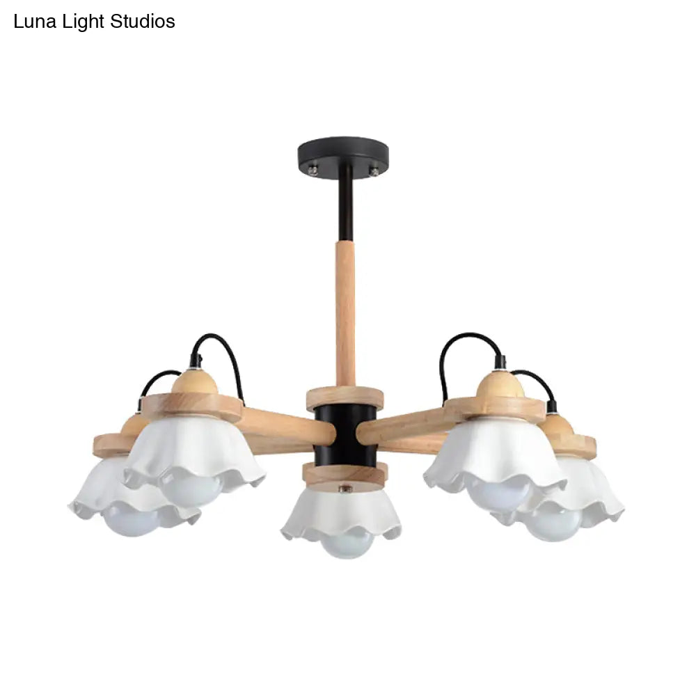 Nordic Wooden Chandelier With Scallop Shades - Perfect For Living Room Ceiling Lighting