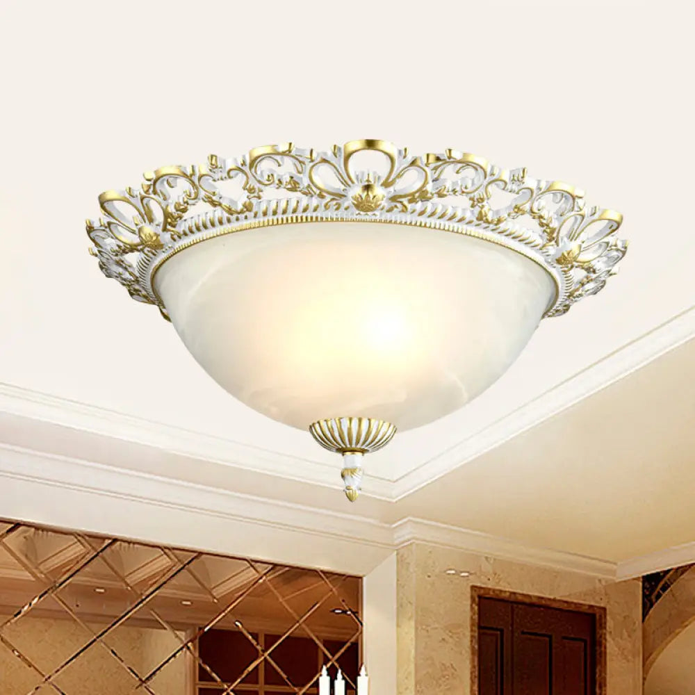 Opal Frosted Glass Flushmount Countryside Brass/White Floral Ceiling Lamp 11’/19.5’ Wide White / 11’