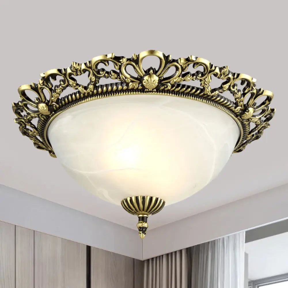 Opal Frosted Glass Flushmount Countryside Brass/White Floral Ceiling Lamp 11’/19.5’ Wide Brass / 11’