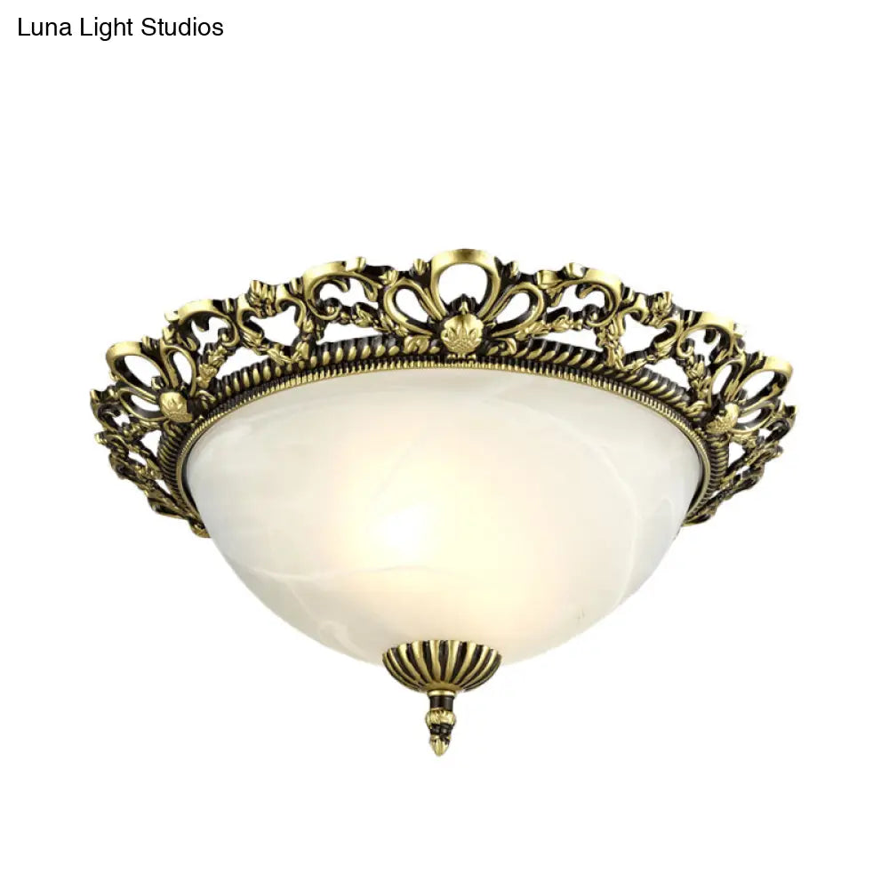 Opal Frosted Glass Flushmount Countryside Brass/White Floral Ceiling Lamp 11’/19.5’ Wide