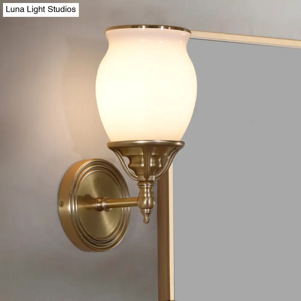 Opal Glass Colonial Sconce Lamp 1-Bulb Wall Light Fixture With Brass Finish - Metal Accents Ideal