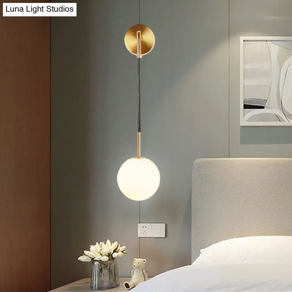 Opal Glass Spherical Wall Lamp: Simplistic 1-Bulb Light Fixture For Bedroom