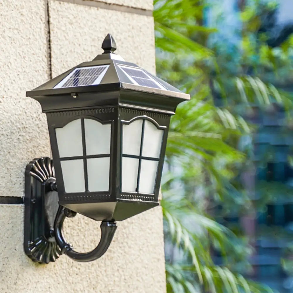 Outdoor Acrylic Solar Wall Light: Traditional Tapered Shape Led Mount Fixture Black / 9