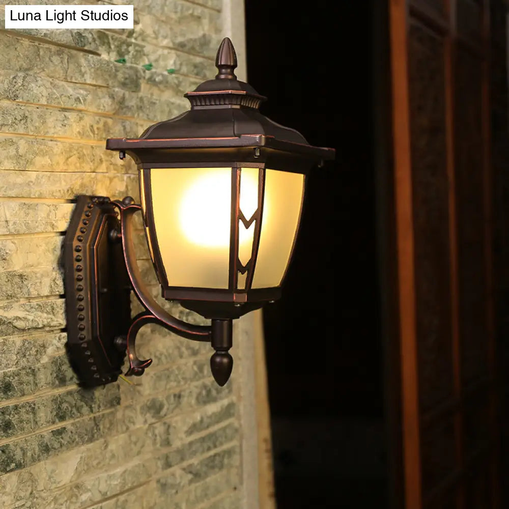 Outdoor Pinecone Wall Sconce With Frosted Glass - Coffee 1-Light Fixture For Lodge-Inspired Lighting
