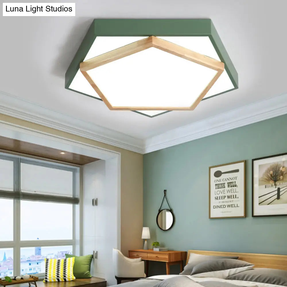 Pentagon Macaron Acrylic Led Flush Mount Lamp In White/Warm/Natural Light - Sizes 14’/18’/21.5