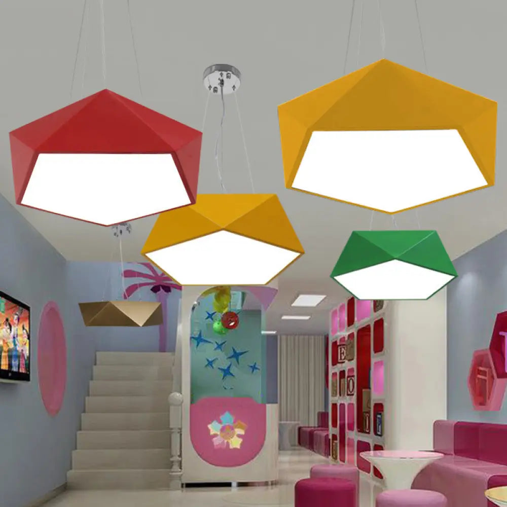 Modern Pentagon Pendant Light With Led - 16.5/20.5/24.5 Wide White/Black/Yellow Ceiling Lamp Acrylic