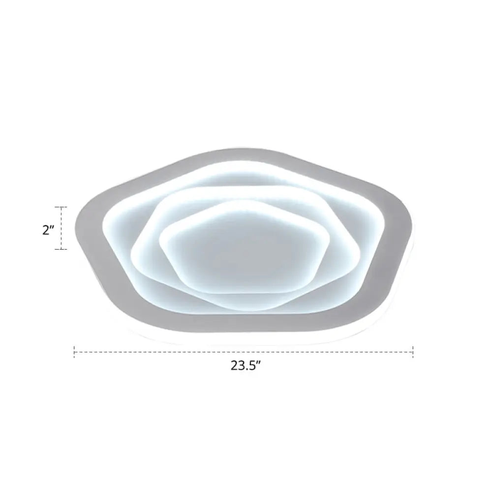 Pentagonal Flush Mount Led Ceiling Light In White Acrylic Minimalistic Bedroom Lighting / 23.5