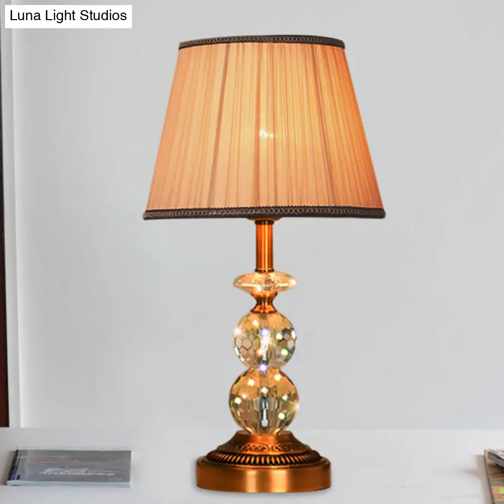 Pink Pleated Fabric Nightstand Lamp With Crystal Orbs: Traditional Design In Pink/White/Coffee Shade