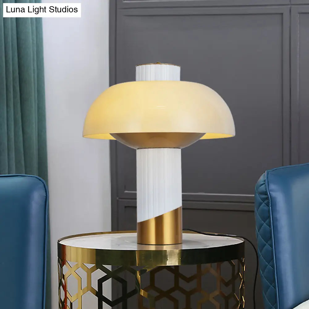 Post Modern Gold Bowl Desk Lamp With Milk Glass Shade For Living Room