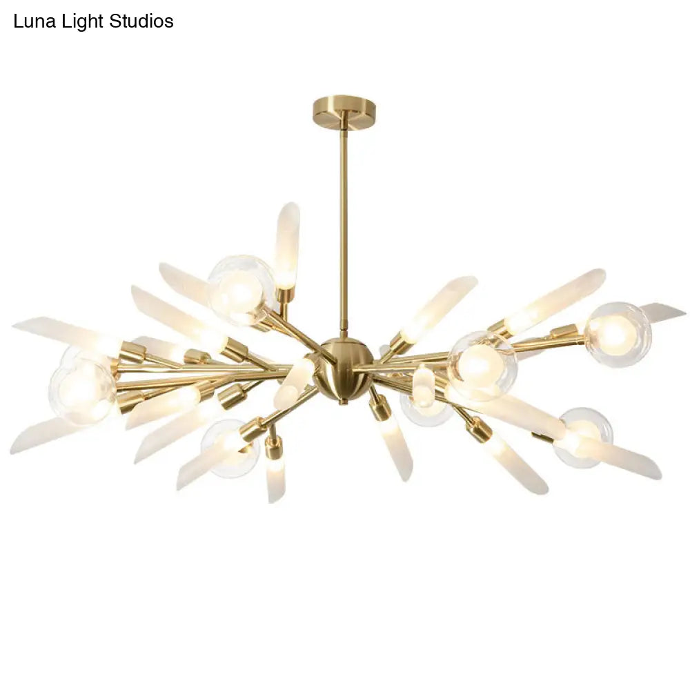 Post-Modern Metal Starburst Chandelier With Glass Shade For Living Room Ceiling