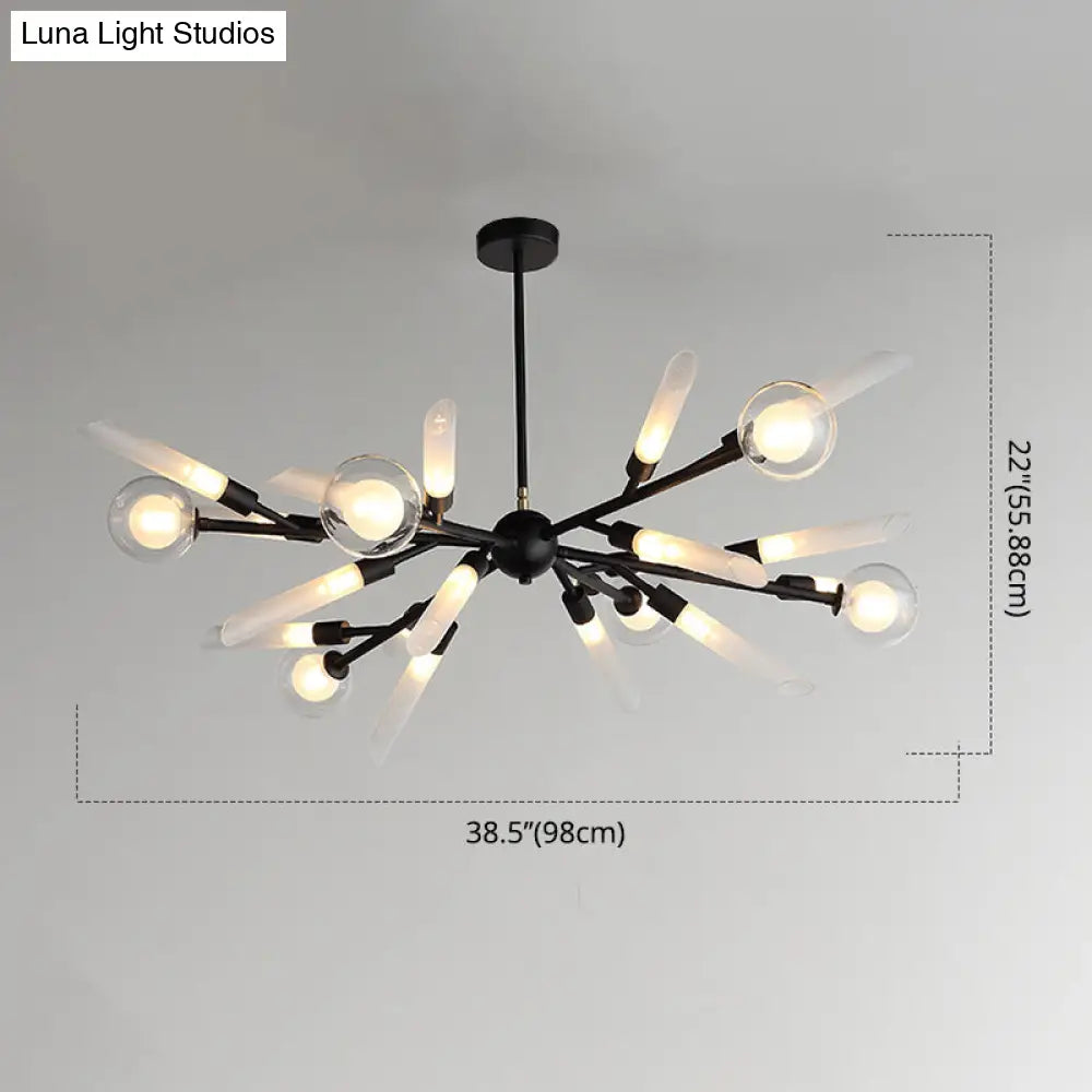 Post-Modern Metal Starburst Chandelier With Glass Shade For Living Room Ceiling