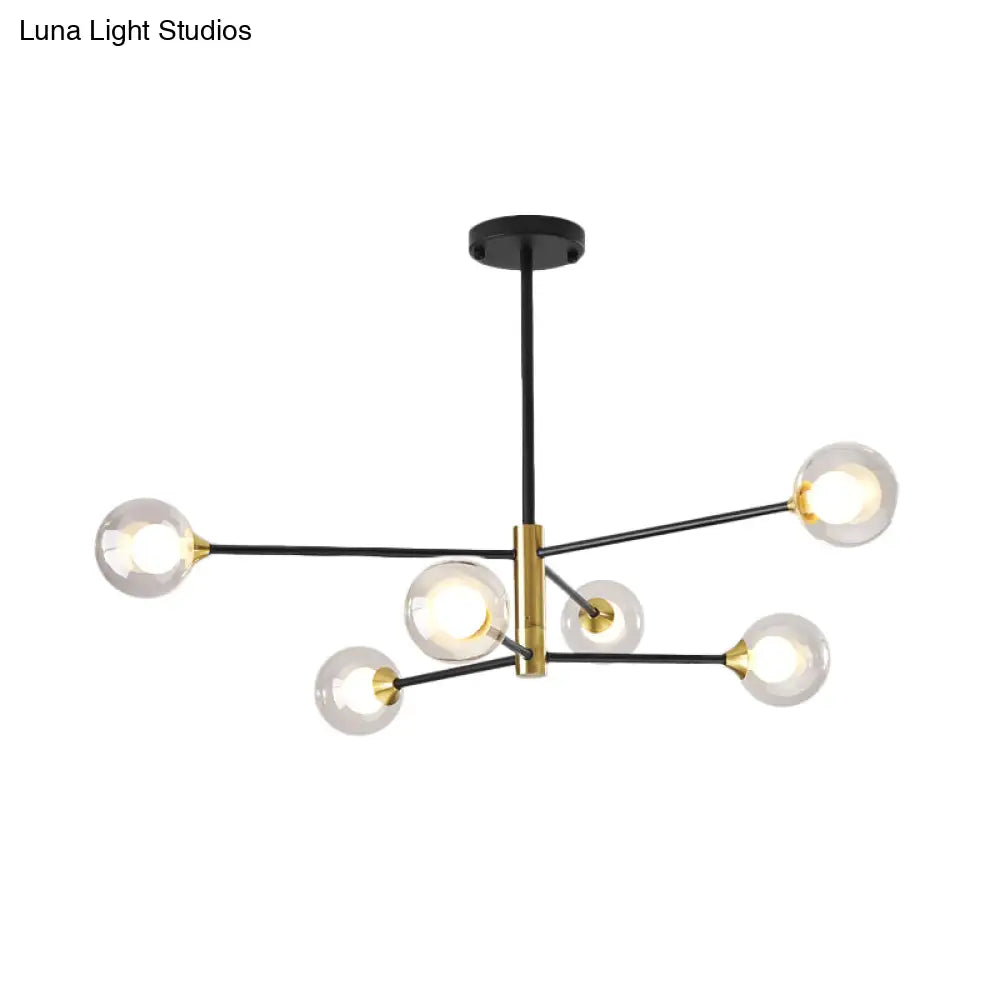 Postmodern Black & Gold Chandelier - 6/8 Lights Branch Design Clear Glass Shades